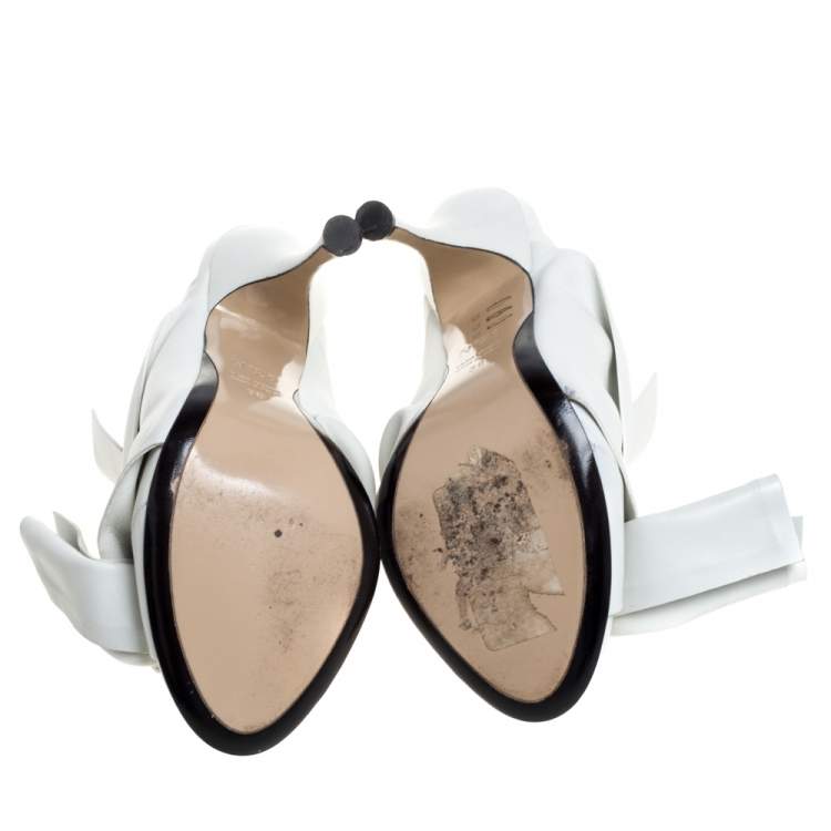 Pre Owned N°21 White Leather Ronny Pleated Mules Size 38