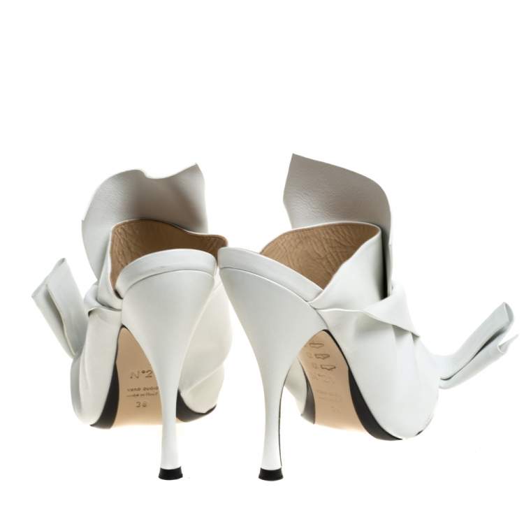 Pre Owned N°21 White Leather Ronny Pleated Mules Size 38