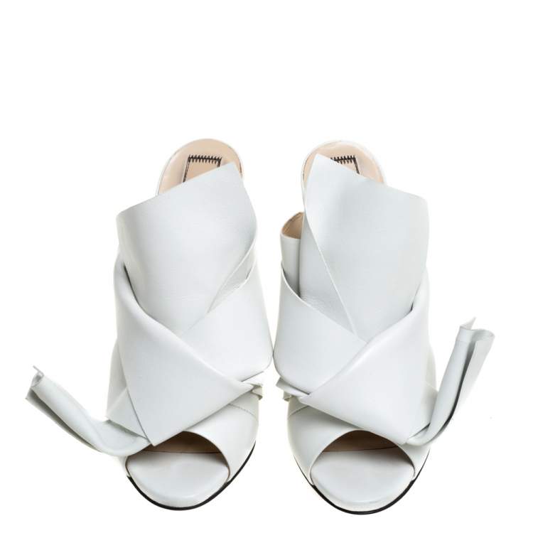 Pre Owned N°21 White Leather Ronny Pleated Mules Size 38