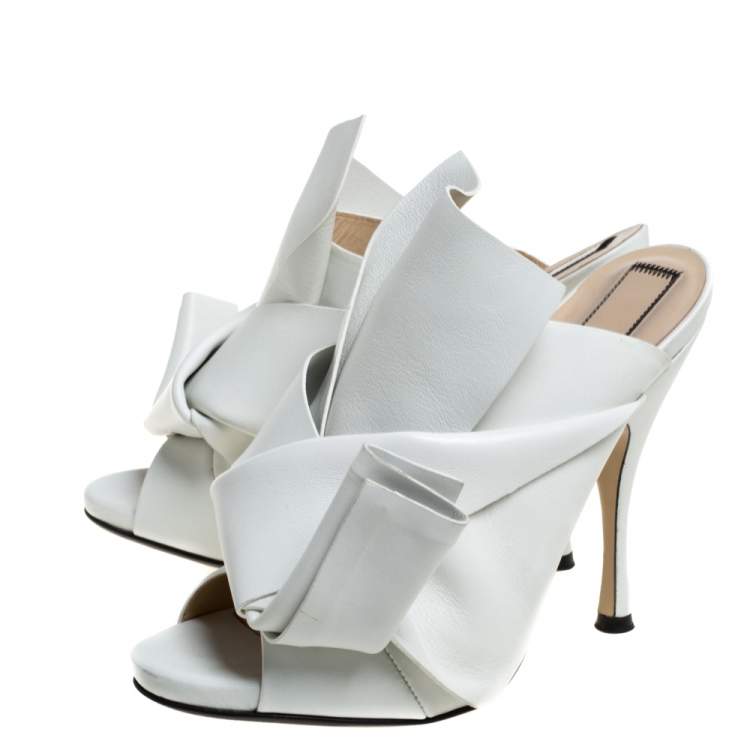 Pre Owned N°21 White Leather Ronny Pleated Mules Size 38