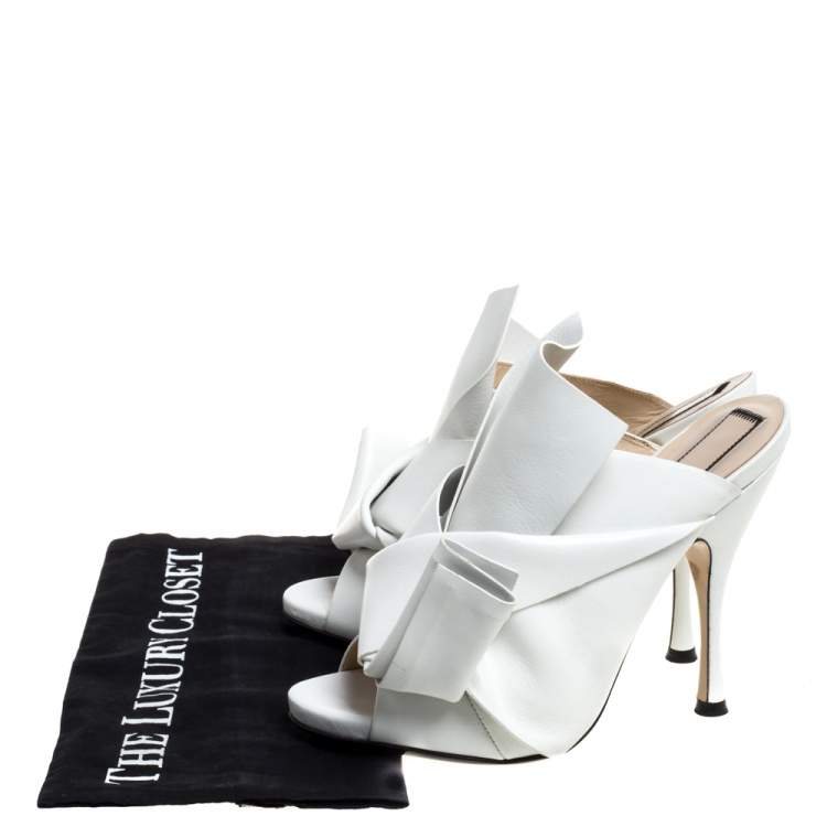 Pre Owned N°21 White Leather Ronny Pleated Mules Size 38
