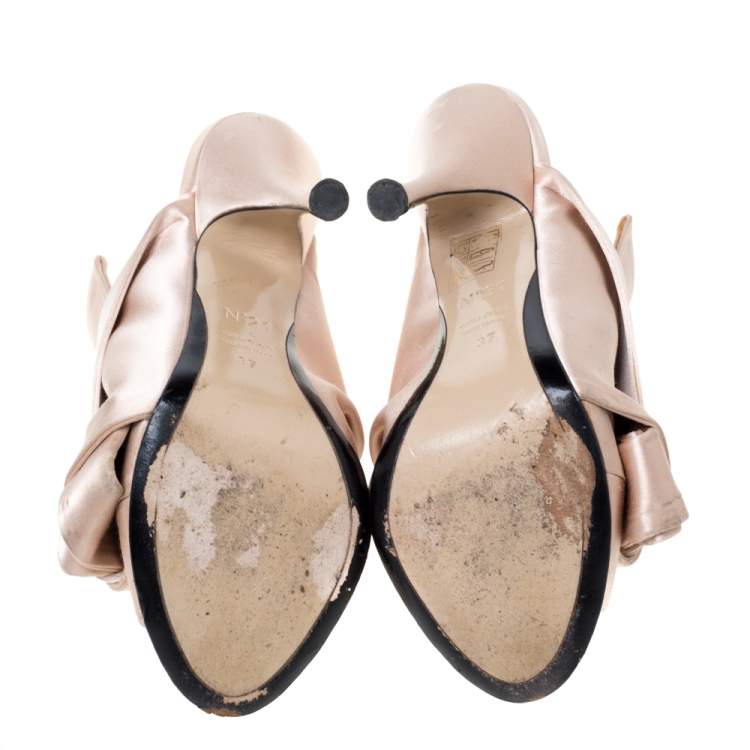 Pre Owned N21 Beige Satin Raso Knotted Mule Size 37 