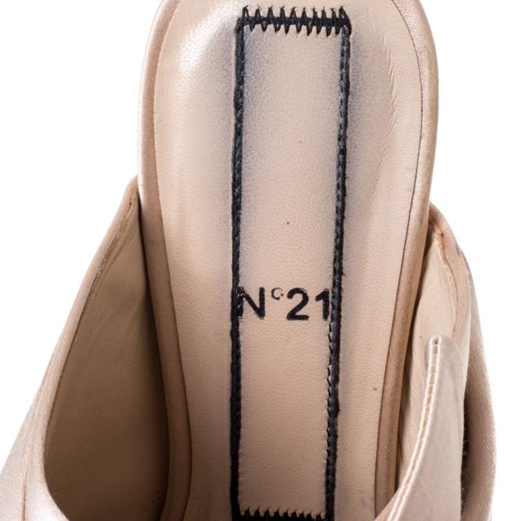 Pre Owned N21 Beige Satin Raso Knotted Mule Size 37 
