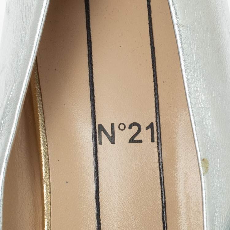 Pre Owned N21 Gold/Silver Foil Leather Knotted Round Toe Pumps Size 37.5
