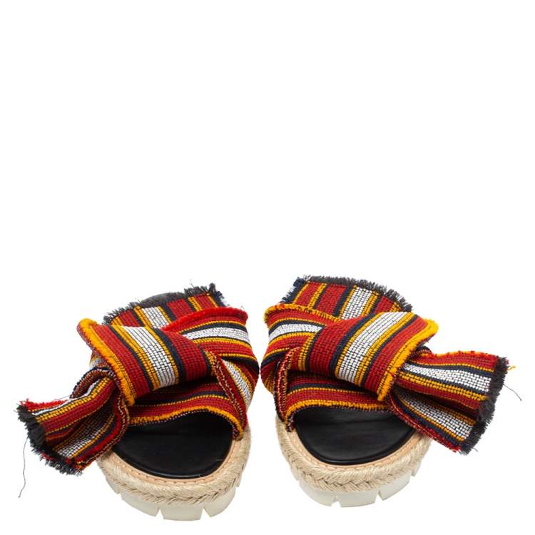 Pre Owned N°21 Multicolor Fabric Knotted Slide Flat Sandals Size 38