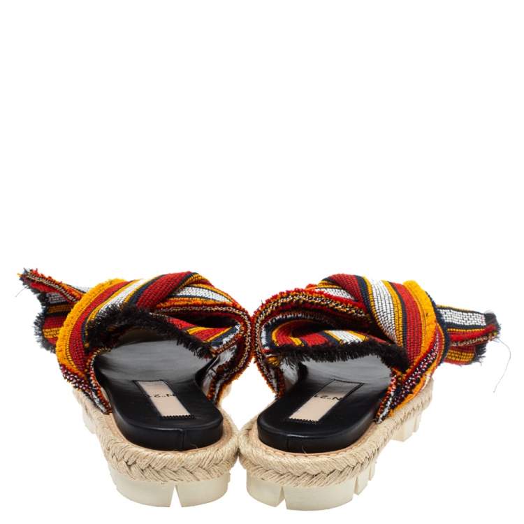 Pre Owned N°21 Multicolor Fabric Knotted Slide Flat Sandals Size 38