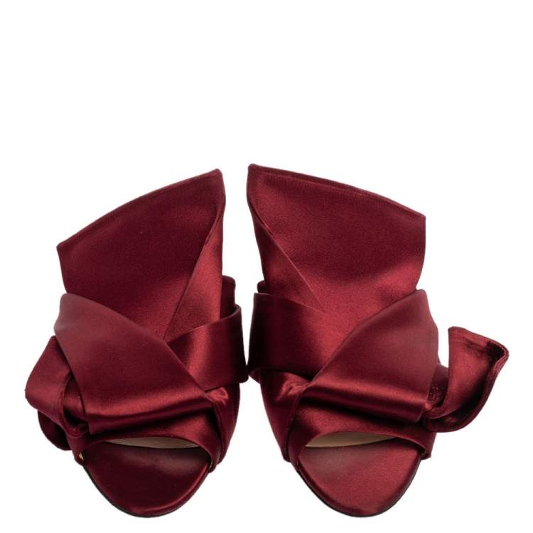 Pre Owned N°21 Burgundy Satin Knot Flat Mules Size 37