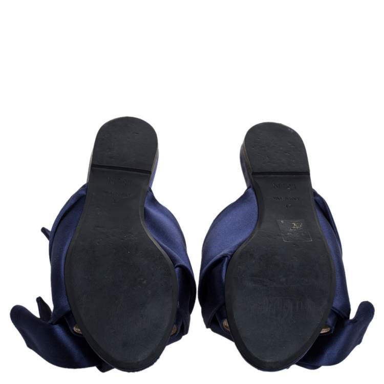 Pre Owned N21 Blue Satin Knot Flat Mules Size 37