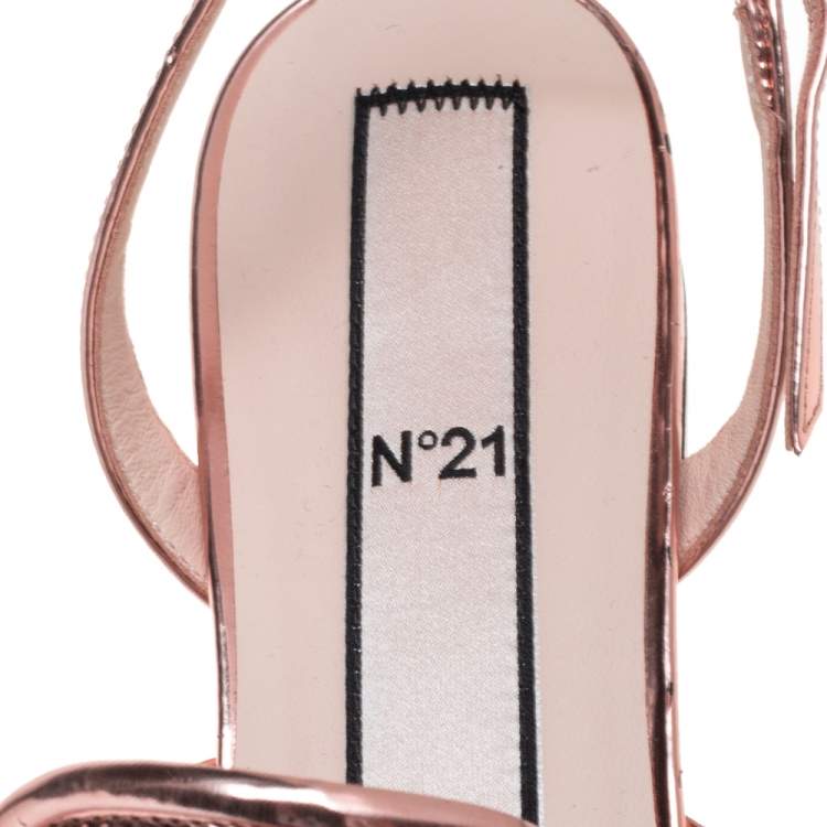 مملوكة مسبقًا N21 Metallic Bronze Leather Knotted Toe Slingback Flat Sandals Size 40