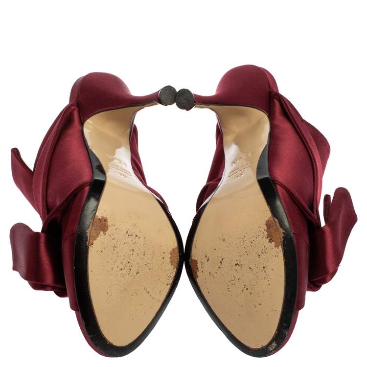 Pre Owned  N21 Burgundy Satin Knot Open Toe Sandals Size 39