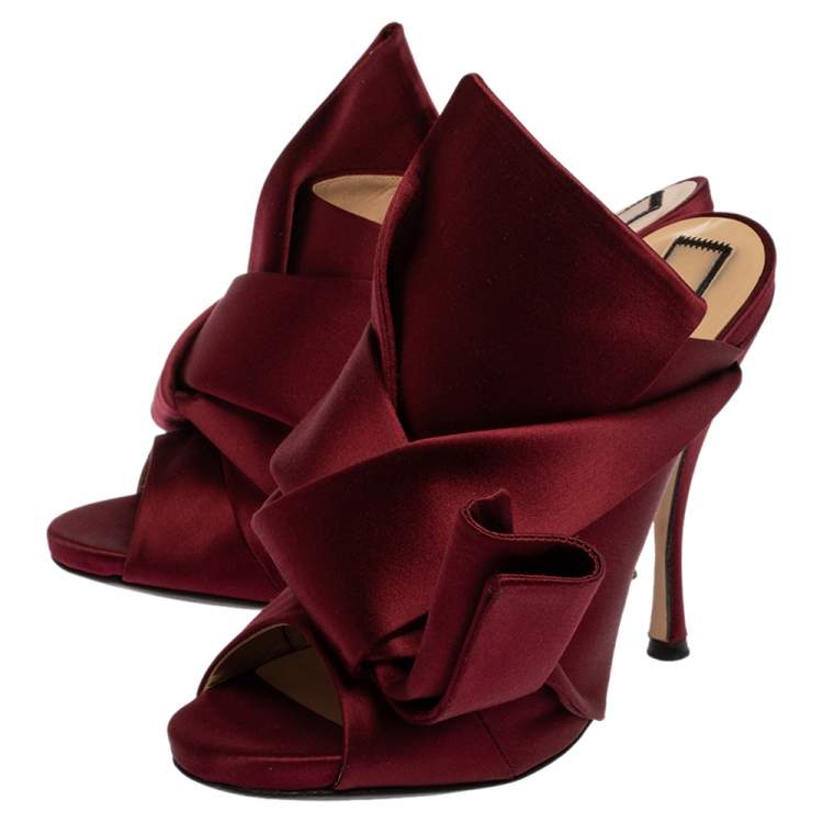 Pre Owned  N21 Burgundy Satin Knot Open Toe Sandals Size 39