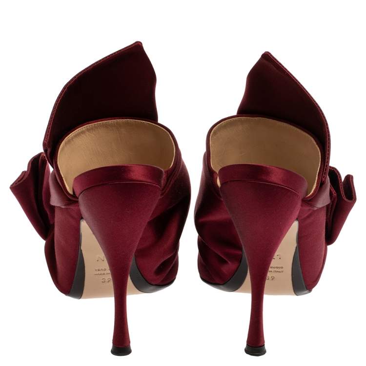 Pre Owned  N21 Burgundy Satin Knot Open Toe Sandals Size 39