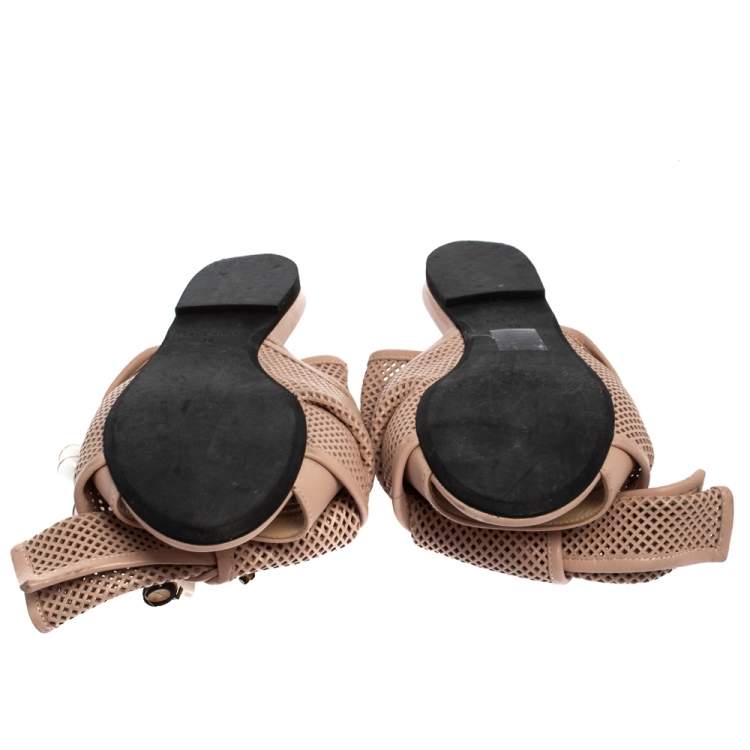 Pre Owned N21 Powder Pink Perforated Leather Knot Embellished Mules Size 38