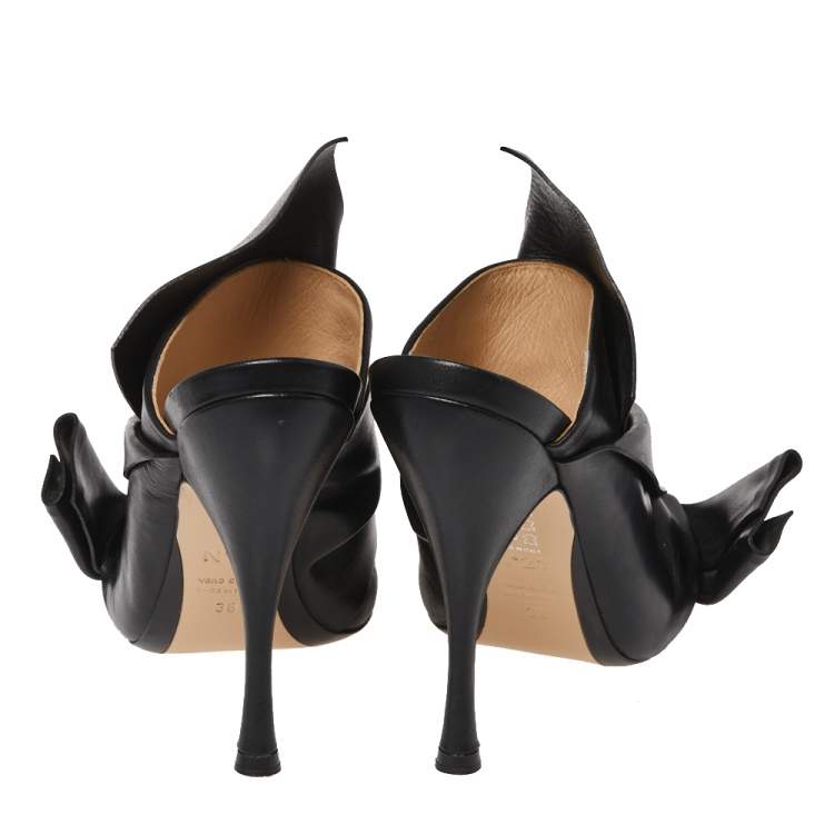 Pre Owned N21 Black Leather Ronny Pleated Mule Sandals Size 38