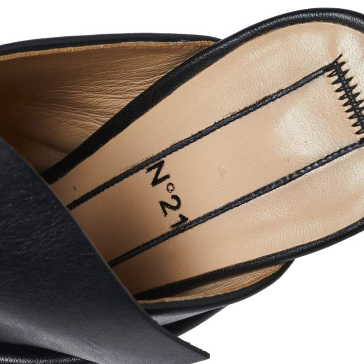 Pre Owned N21 Black Leather Ronny Pleated Mule Sandals Size 38