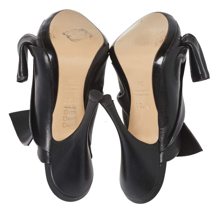 Pre Owned N21 Black Leather Ronny Pleated Mule Sandals Size 38