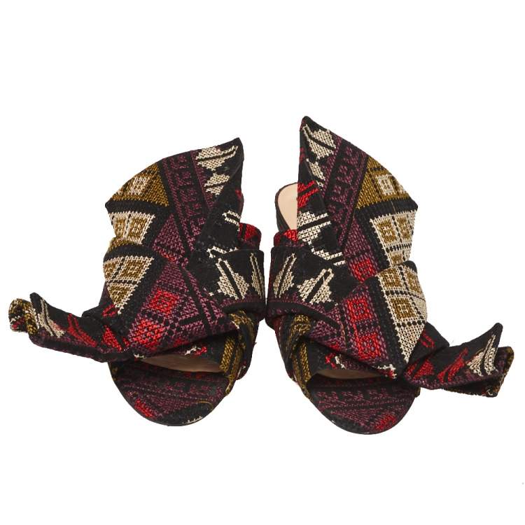 Pre Owned  N21 Multicolor Embroidered Fabric Knot Flat Slides Size 36