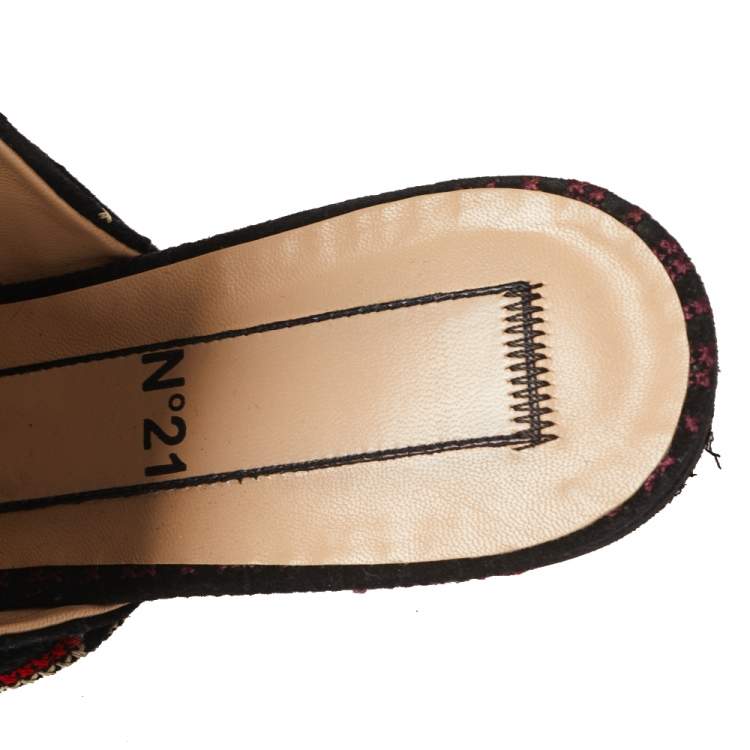 Pre Owned  N21 Multicolor Embroidered Fabric Knot Flat Slides Size 36