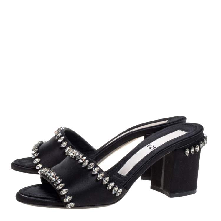 Pre Owned Nº21 Black Satin Crystal Embellished Slide Sandals Size 37