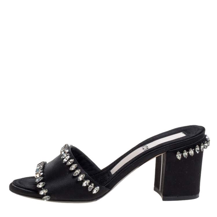 Pre Owned Nº21 Black Satin Crystal Embellished Slide Sandals Size 37
