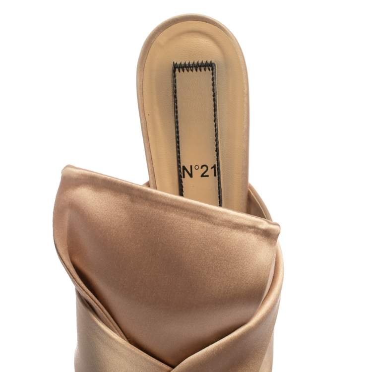 Pre Owned N21 Pale Pink Satin Knotted Slide Sandals Size 37