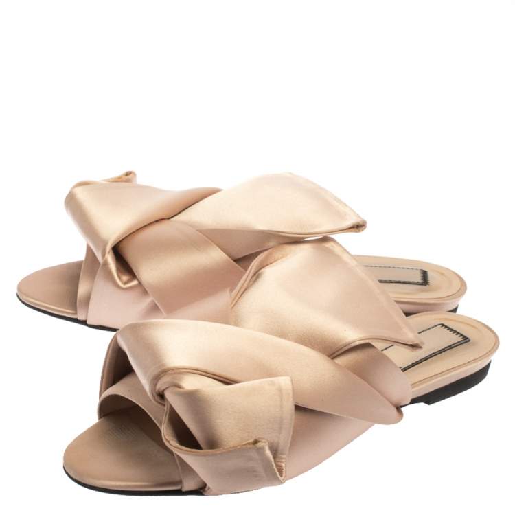 Pre Owned N21 Pale Pink Satin Knotted Slide Sandals Size 37