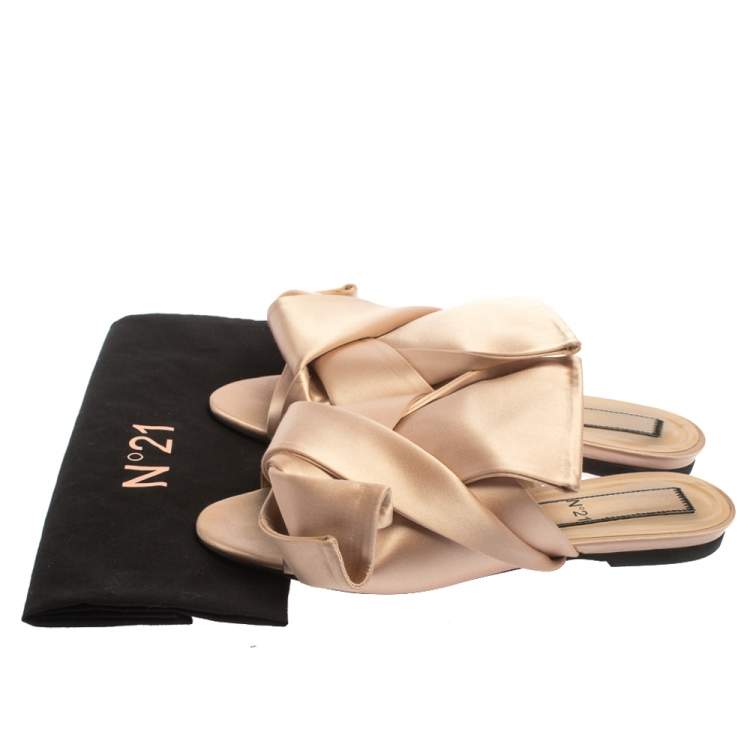 Pre Owned N21 Pale Pink Satin Knotted Slide Sandals Size 37