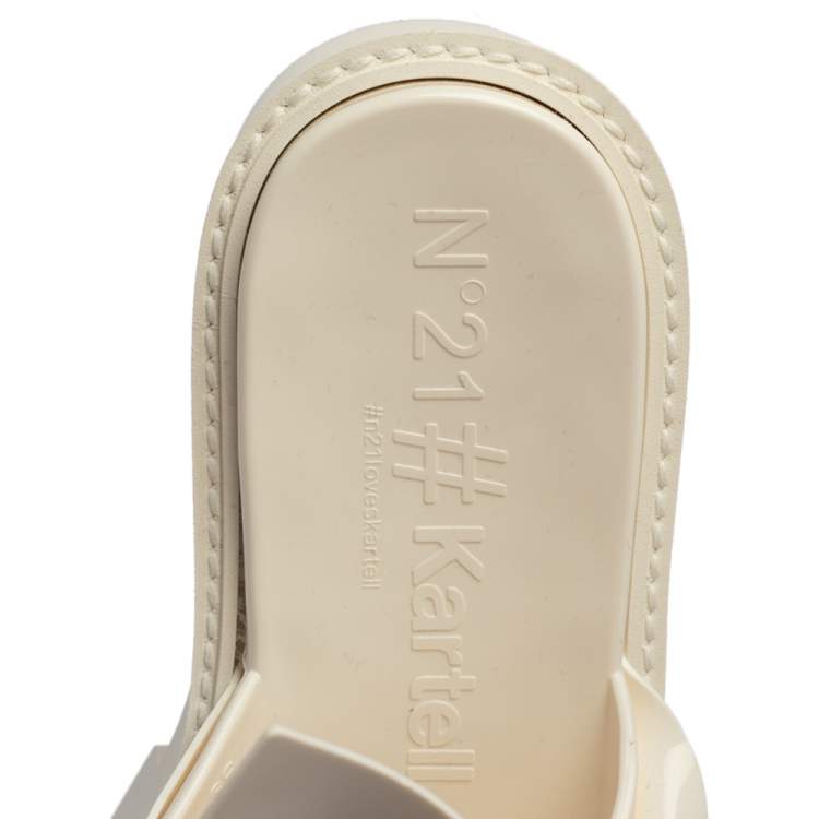 Pre Owned  N21 X Kartell White PVC Knot Platform Slides Size 39