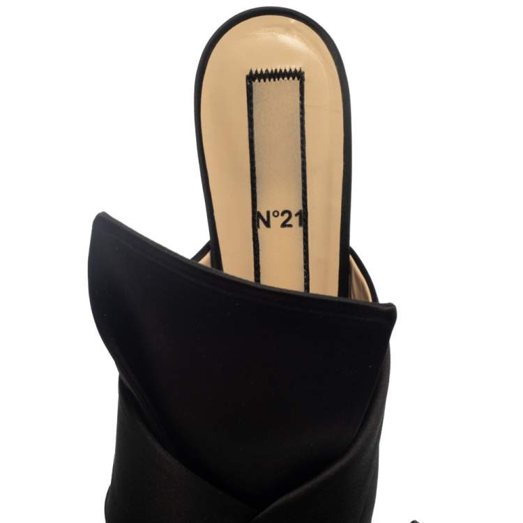 Pre Owned N21 Black Satin Knot Flat Mules Size 39