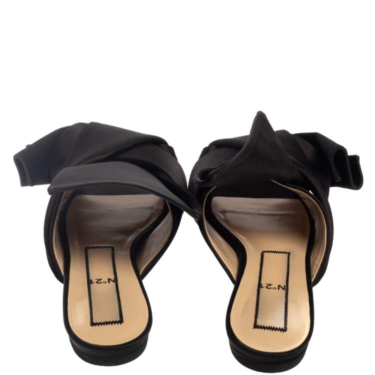 Pre Owned N21 Black Satin Knot Flat Mules Size 39