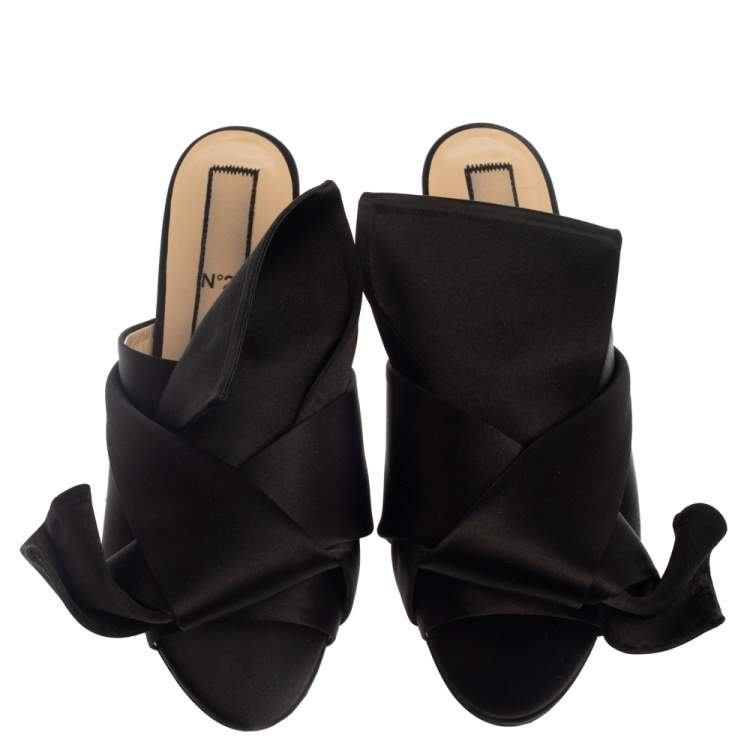 Pre Owned N21 Black Satin Knot Flat Mules Size 39