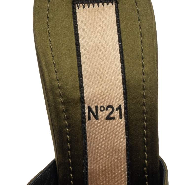 Pre Owned N21 Green Satin  Slip On Mule Sandals Size 37.5