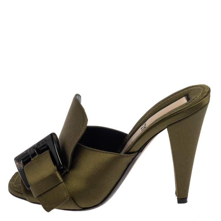Pre Owned N21 Green Satin  Slip On Mule Sandals Size 37.5
