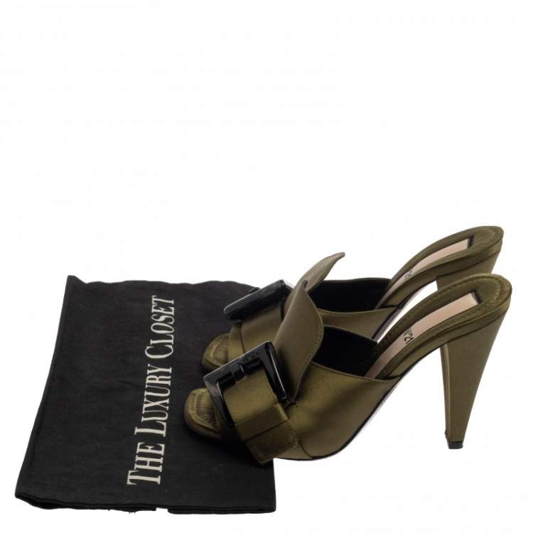 Pre Owned N21 Green Satin  Slip On Mule Sandals Size 37.5