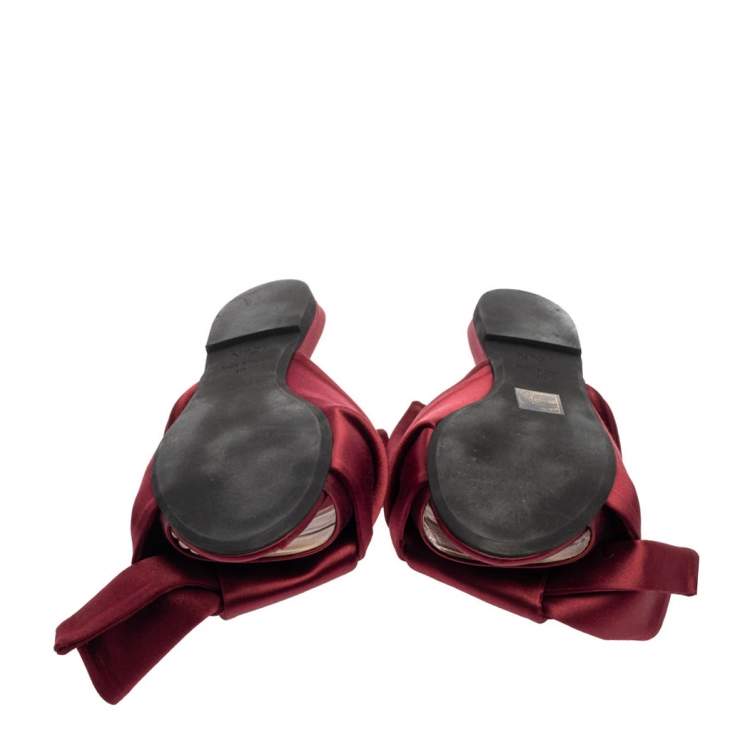 Pre Owned N21 Burgundy Satin Knotted Flats Size 39