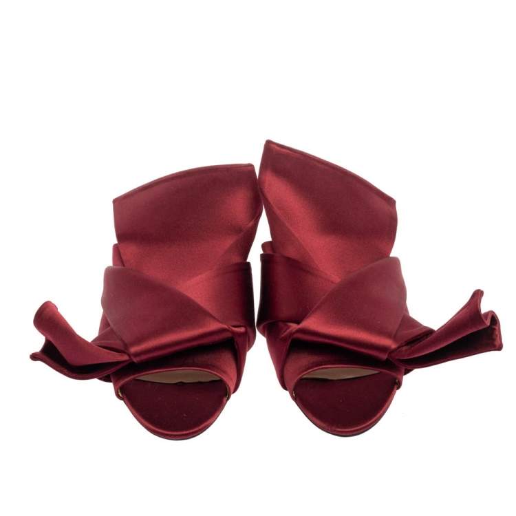 Pre Owned N21 Burgundy Satin Knotted Flats Size 39