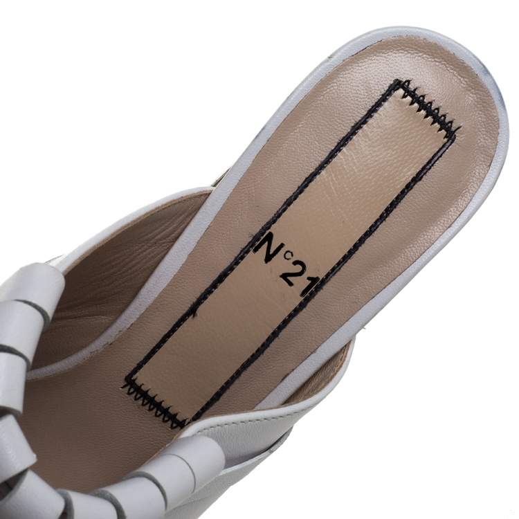 Pre Owned N21 White Leather Fringed Platform Mule Sandals Size 38.5