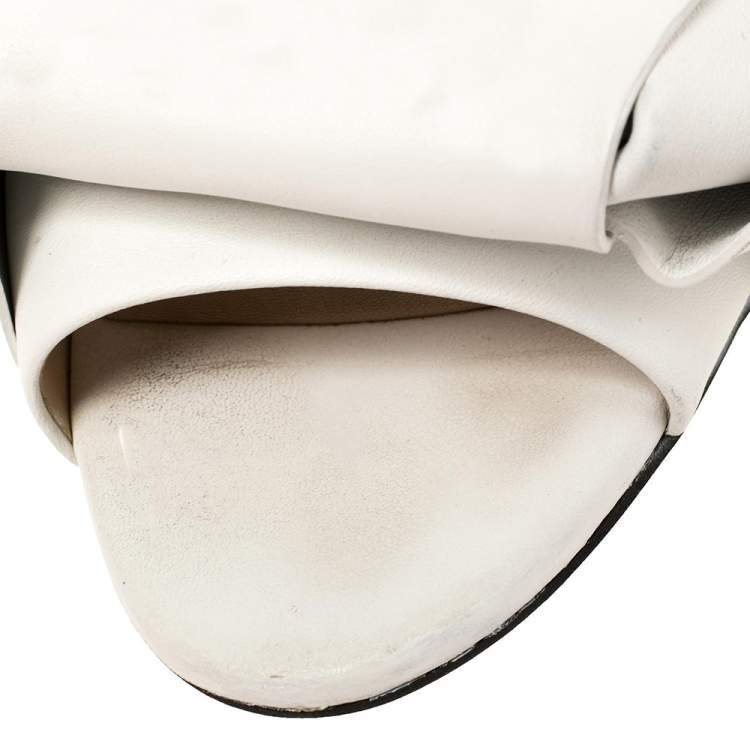 Pre Owned N21 White Leather Knot Flat Mules Size 38