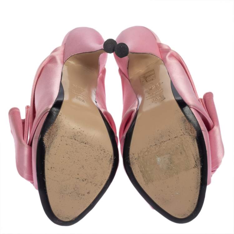 Pre Owned N21 Pink Satin Raso Peep Toe Mules Size 39.5