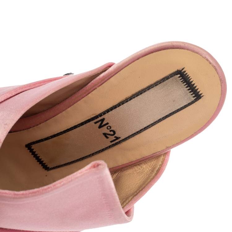 Pre Owned N21 Pink Satin Raso Peep Toe Mules Size 39.5