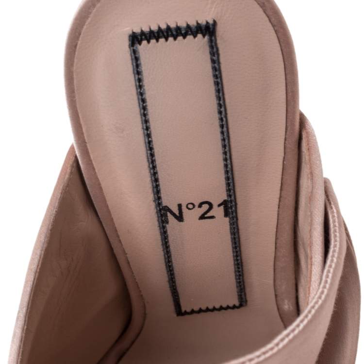 Pre Owned N21 Beige Satin Embellished Knot Mule Sandals Size 39