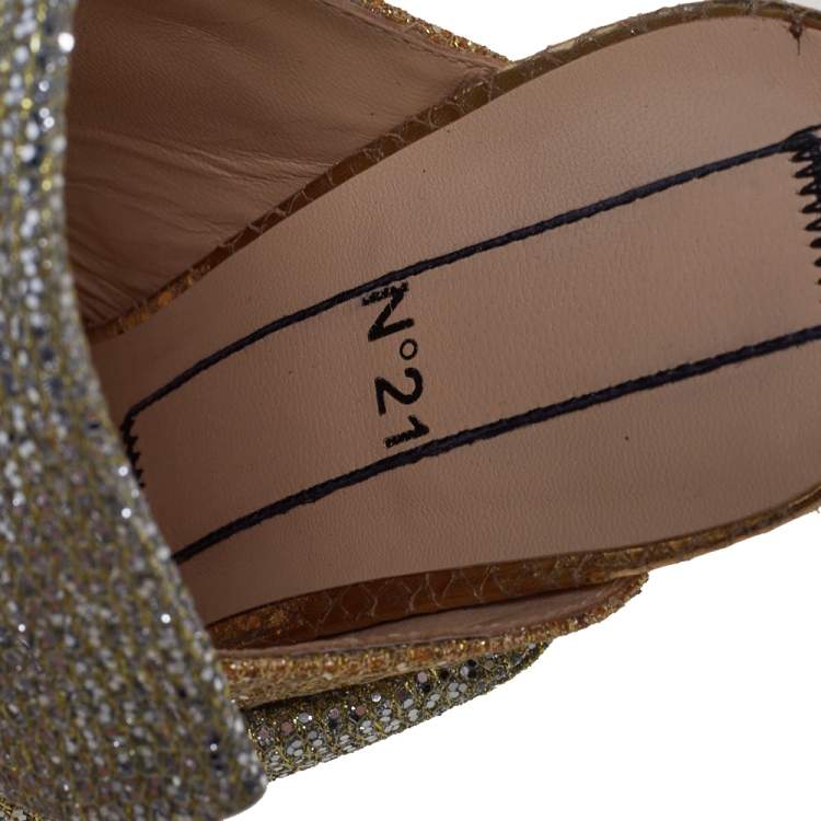 Pre Owned N21 Silver/Gold Glitter Knot Open Toe Slide Sandals Size 39