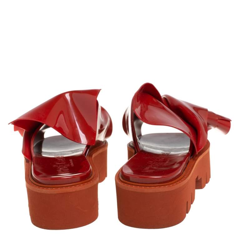 Pre Owned N21 X Kartell Red Rubber Knot Platform Slides Sandals Size 40