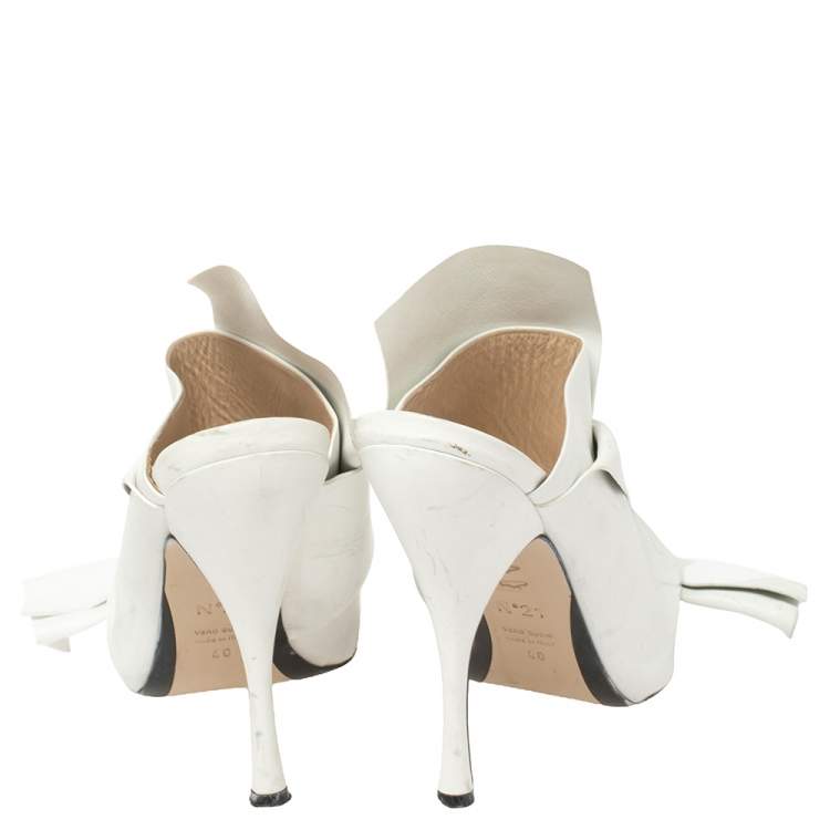 Pre Owned N21 White Leather Ronny Pleated Mules Size 40