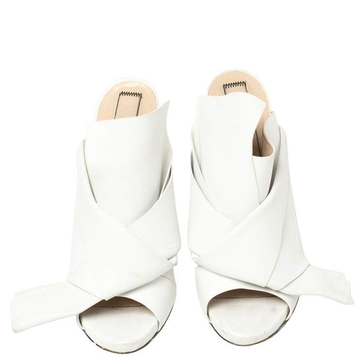 Pre Owned N21 White Leather Ronny Pleated Mules Size 40
