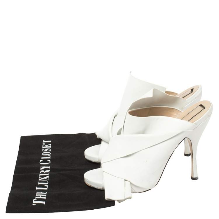 Pre Owned N21 White Leather Ronny Pleated Mules Size 40