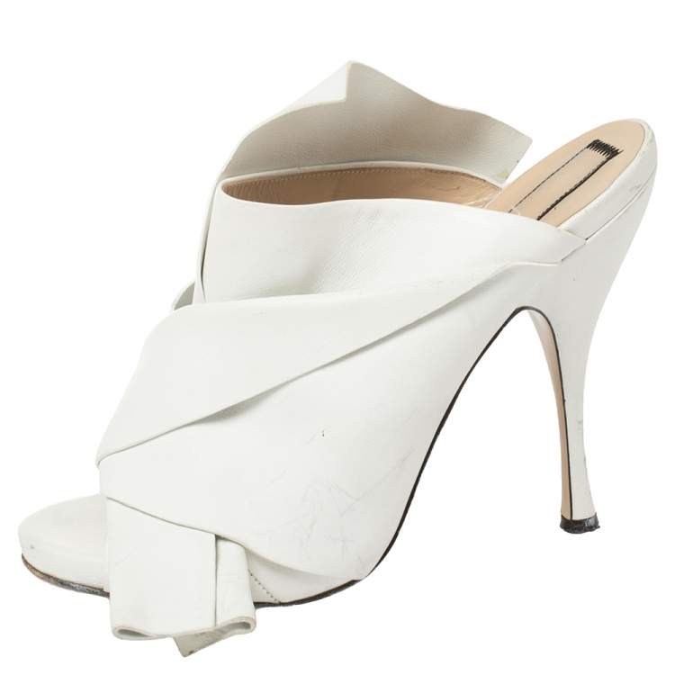 Pre Owned N21 White Leather Ronny Pleated Mules Size 40