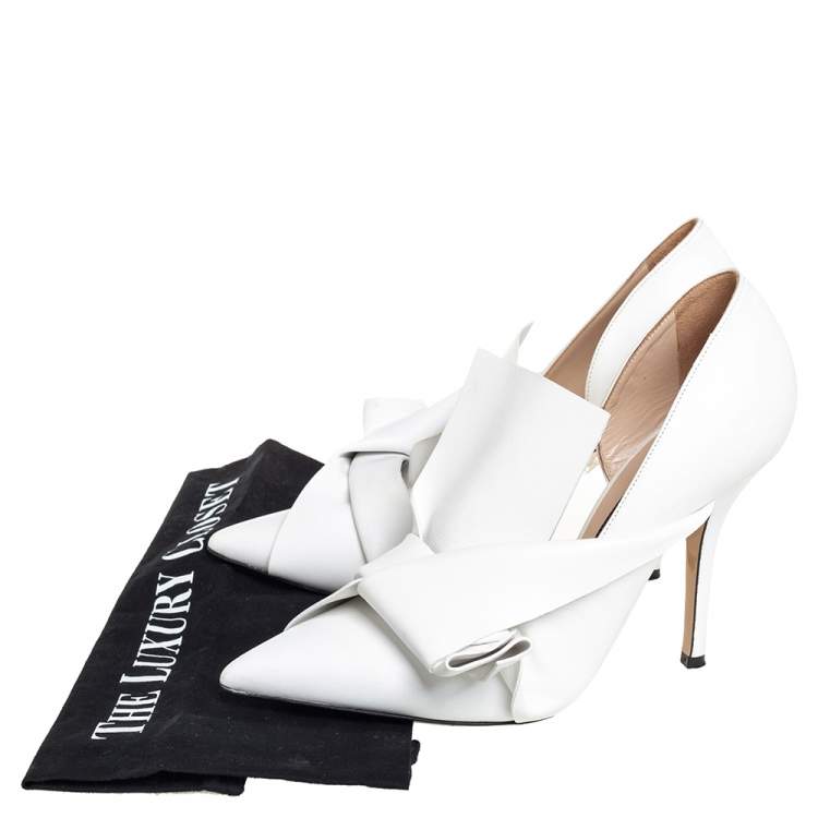 Pre Owned N21 White Leather Abstract Bow Pointed Toe Pumps Size 39
