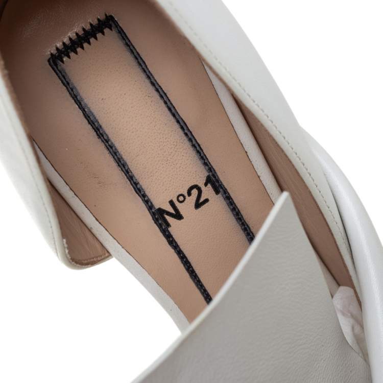 Pre Owned N21 White Leather Abstract Bow Pointed Toe Pumps Size 39