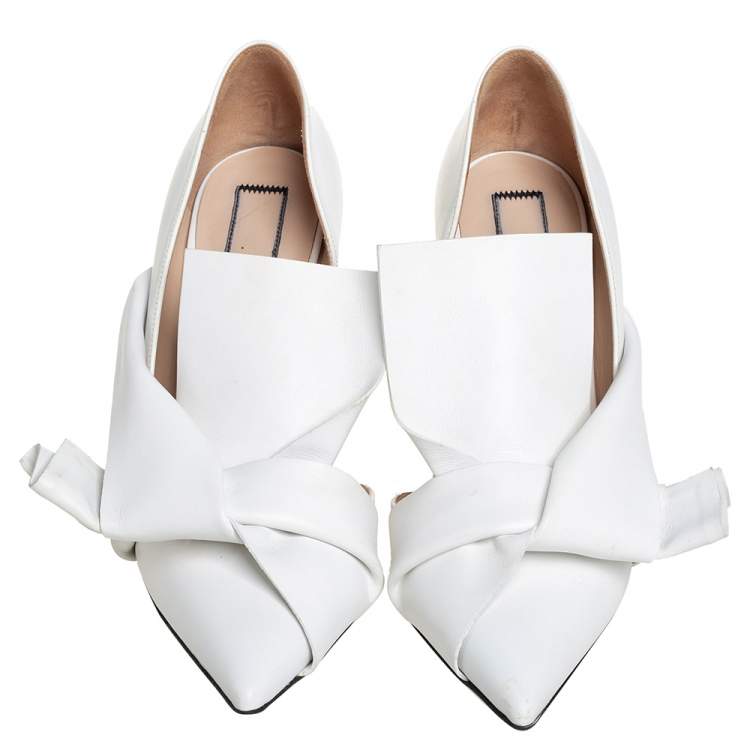Pre Owned N21 White Leather Abstract Bow Pointed Toe Pumps Size 39